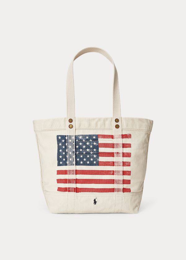 Bolsos De Mano Polo Ralph Lauren Mujer Blancos / Multicolor - Distressed Flag Canvas - XANBC6412